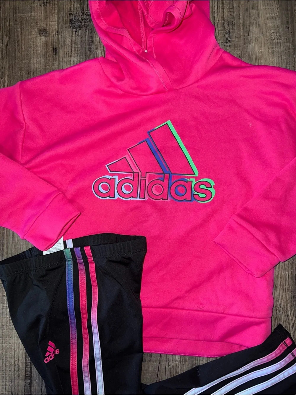 adidas Kids' Bright Pink Hooded Sweatshirt - Logo Pullover and Gradient Pants
